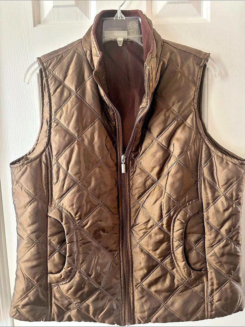 Jane Ashley Quilted Full Zip Vest Brown Large